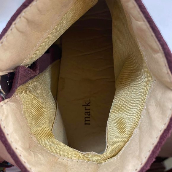 Mark Size 8 Suede and silver studded burgundy zip up booties - Picture 4 of 6